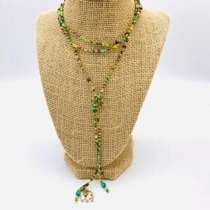 55” lariat. Handmade multicolor green‎ brown beads